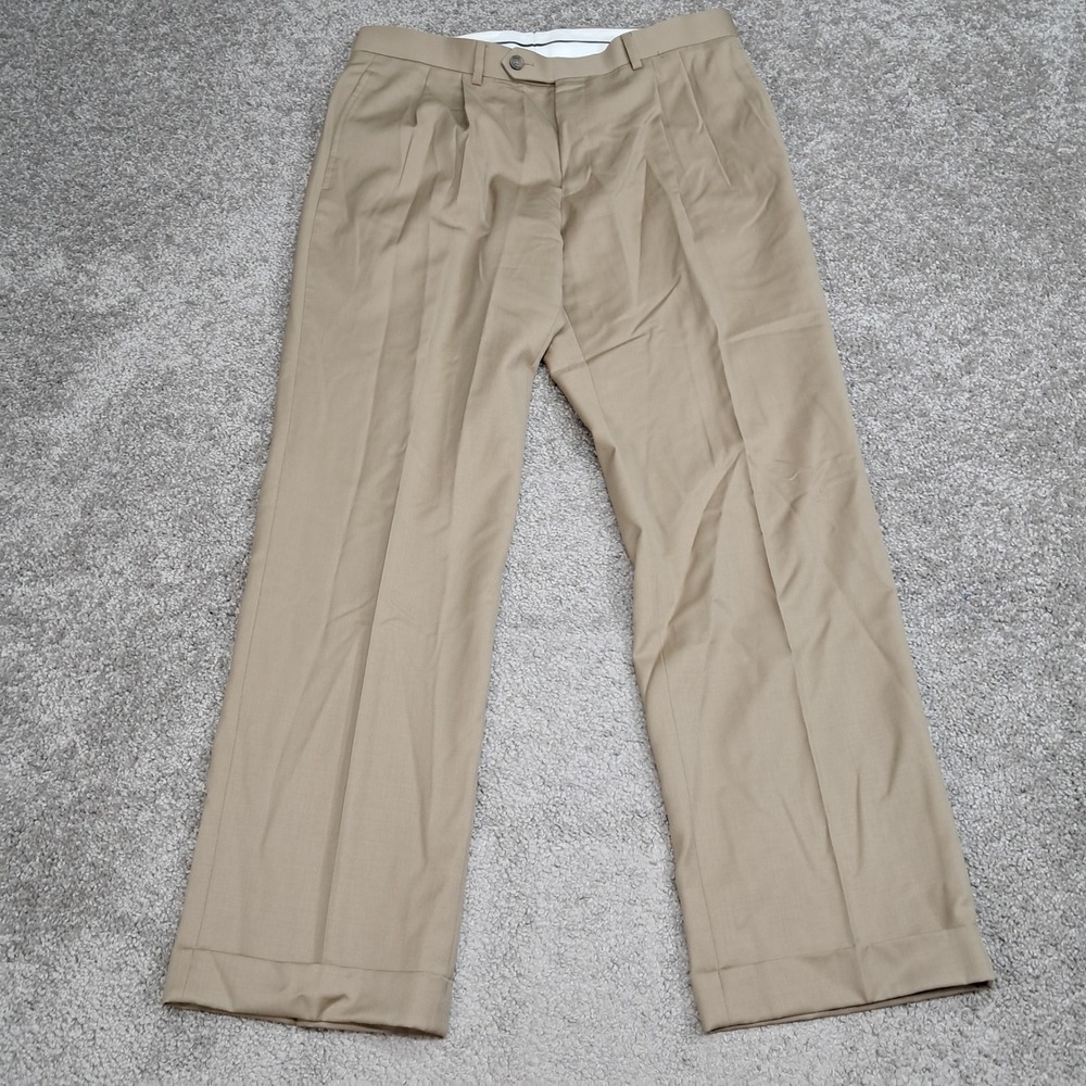 Lauren Ralph Lauren Mens Tan 100% Wool Double Pleated Cuffed Dress Pants 33x30